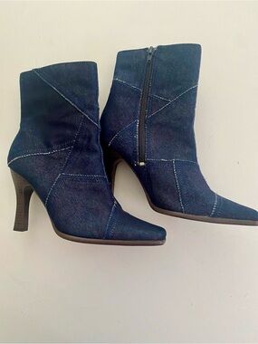 BAMBOO Denim Patchwork Pointed-Toe Ankle Boots NWOT